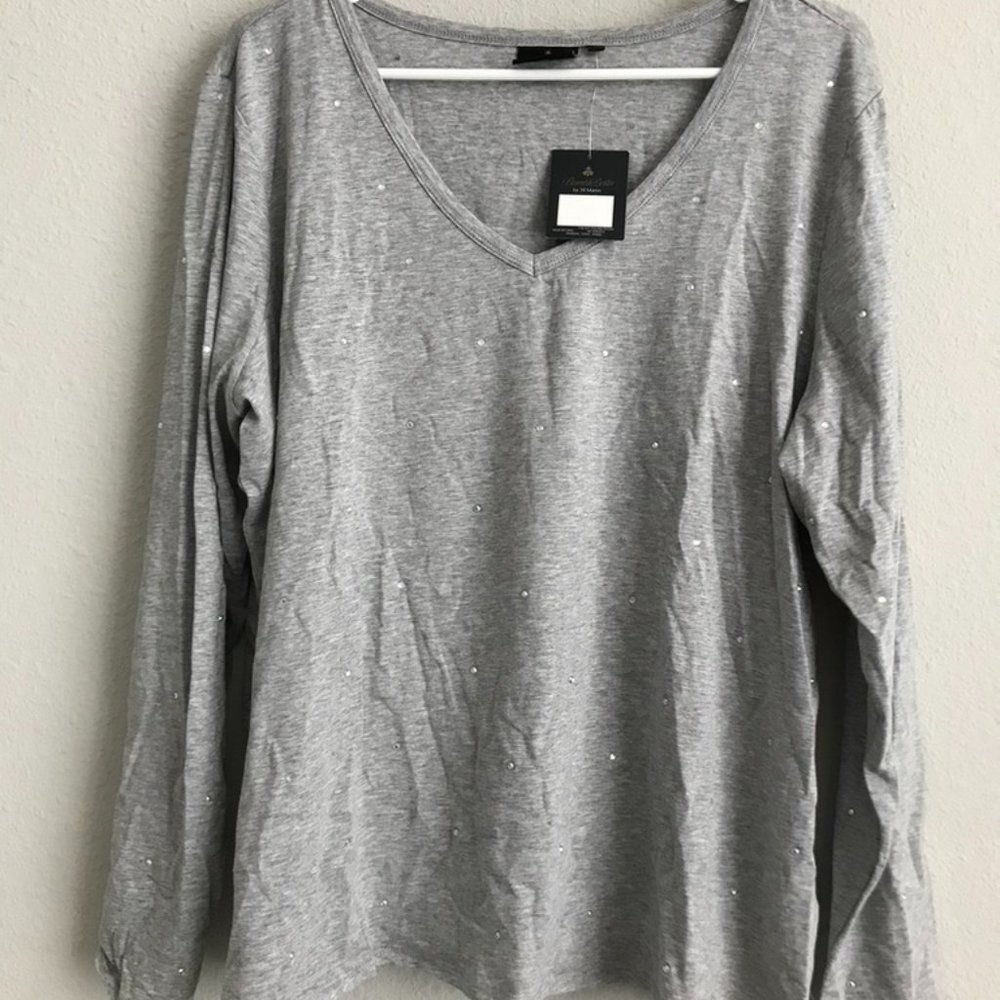 Bumblebella by Jill Martin Bejeweled Long-Sleeve Tee - Grey (Sz 1X) a631303